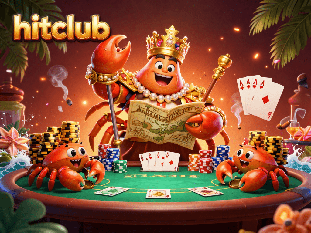 Experience exciting gameplay at hitclub with a golden crab emperor overseeing the vibrant poker action.