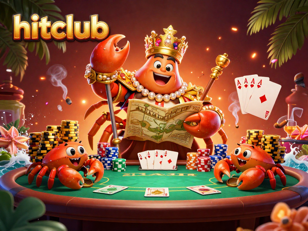 Experience exciting gameplay at hitclub with a golden crab emperor overseeing the vibrant poker action.