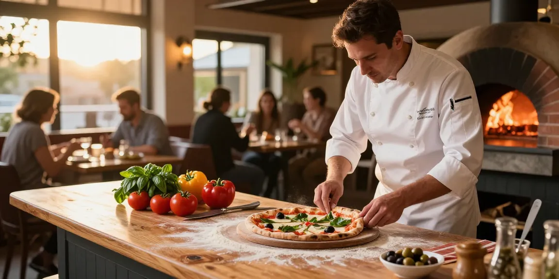 Delicious pizza preparation at Pizzeria Madera, emphasizing pg soft freshness and warmth.