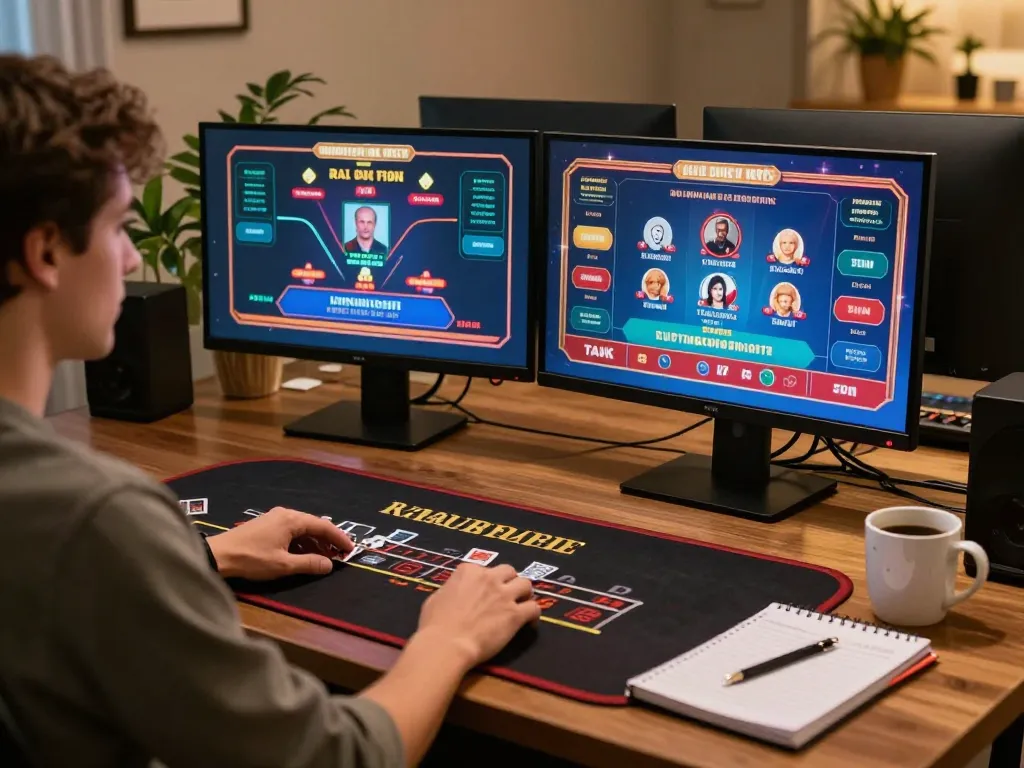 Engaged player strategizing on CM88 online casino interface with vibrant gaming graphics.