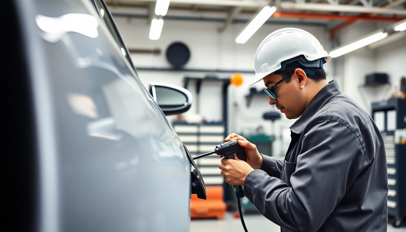 Fachmann führt eine leasing smart repair an einem Leasingfahrzeug durch, um Schäden zu beheben.