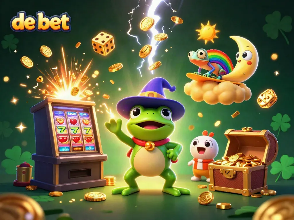 Experience excitement with de bet in this vibrant casino scene featuring lucky symbols and a magical atmosphere.