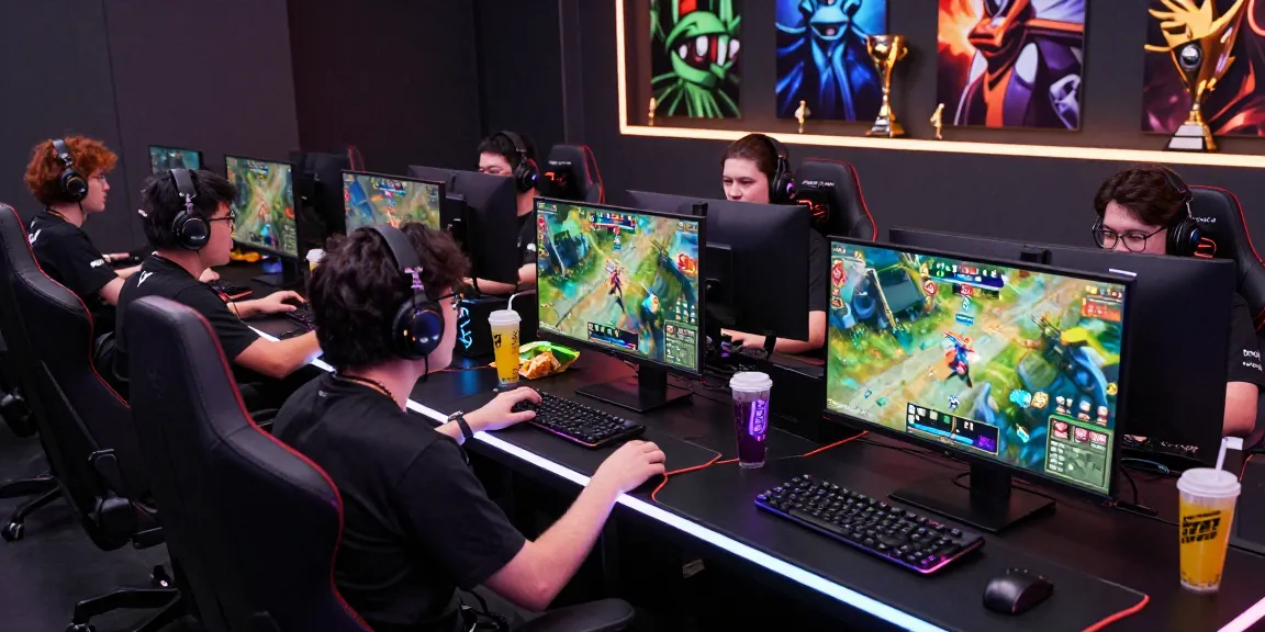 Gamers engaging in a competitive FAFA828 tournament with high-tech setups.