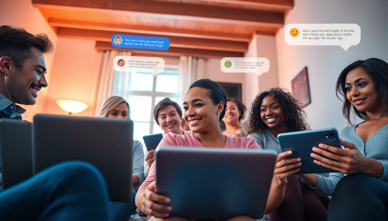 Engaging scene of diverse users in a cozy sex chat environment online.