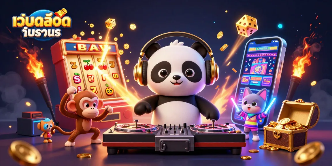 Engage in เว็บสล็อตทดลอง excitement with 3D characters celebrating on a casino-themed dance floor.