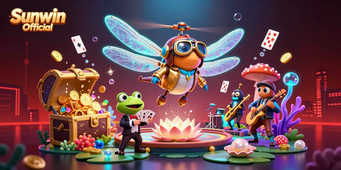 Experience the thrill of Sunwin Official with vibrant casino elements and engaging characters in dynamic action.