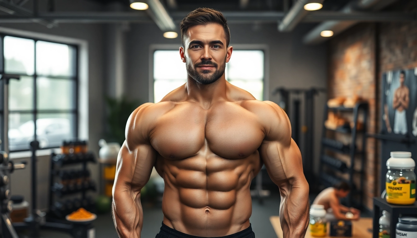 Bodybuilder mit Unique Pharma Steroids in einem Fitnessstudio.
