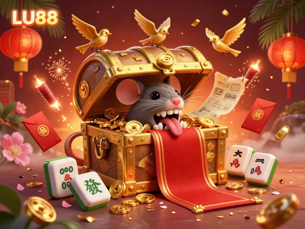 LU88 showcases a vibrant treasure chest scene enticing players with golden riches and dynamic game elements.