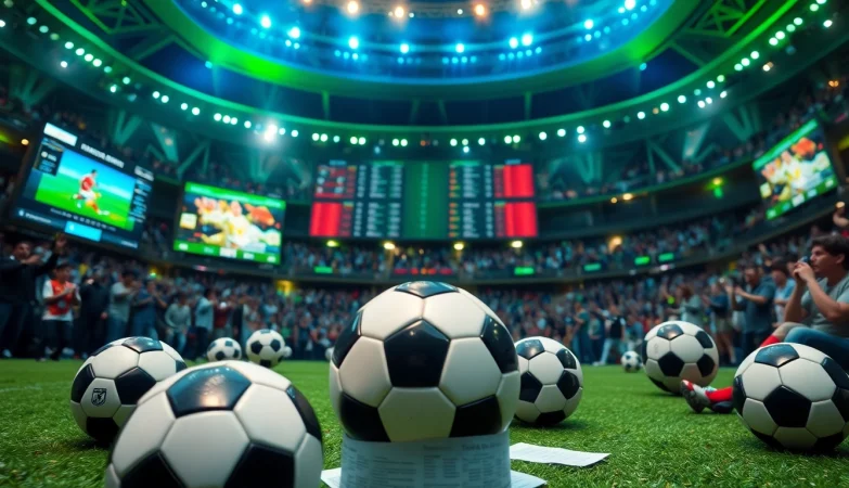 Dynamic digital landscape showcasing Top trang cá cược bóng đá with betting interfaces and live sports.