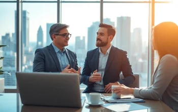 Headhunter Schweiz im Gespräch mit Kunden in einem modernen Büro über Karriereperspektiven.